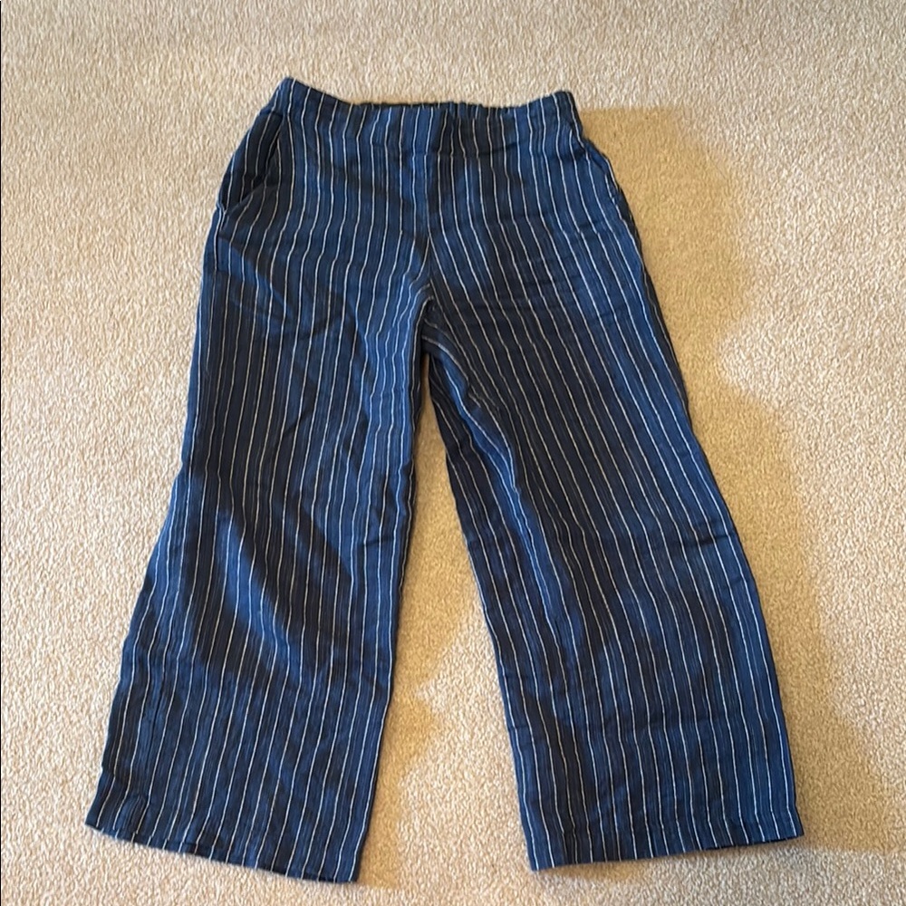 Eileen Fischer Striped Blue Wide Leg Linen Pants XXS